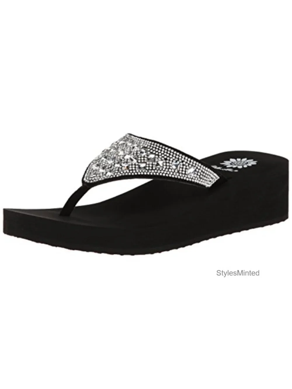Rhinestone Studded Crystal Wedge Flip Flops Platform Sandals